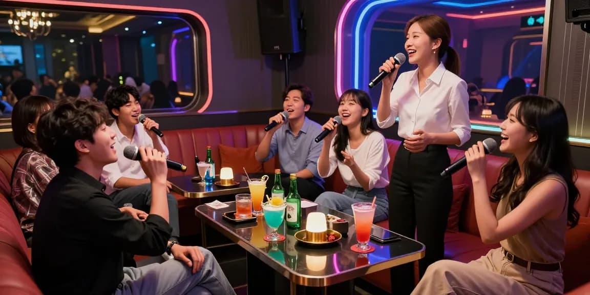 Enjoying a lively night at 인천쓰리노, private karaoke room with friends and drinks.