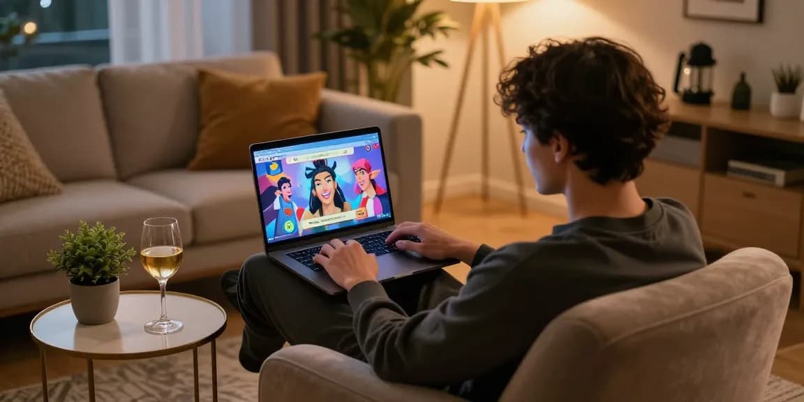 Engaging in nsfw ai chat in a stylish home office, warm ambiance, relaxed atmosphere.