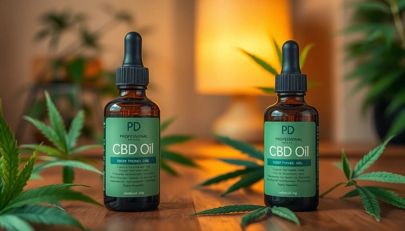 Showcase CBD Oil bottle with fresh hemp leaves, promoting natural wellness.