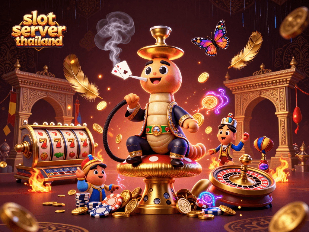 Join the excitement at slot server thailand with a vibrant 3D casino illustration featuring gaming symbols.