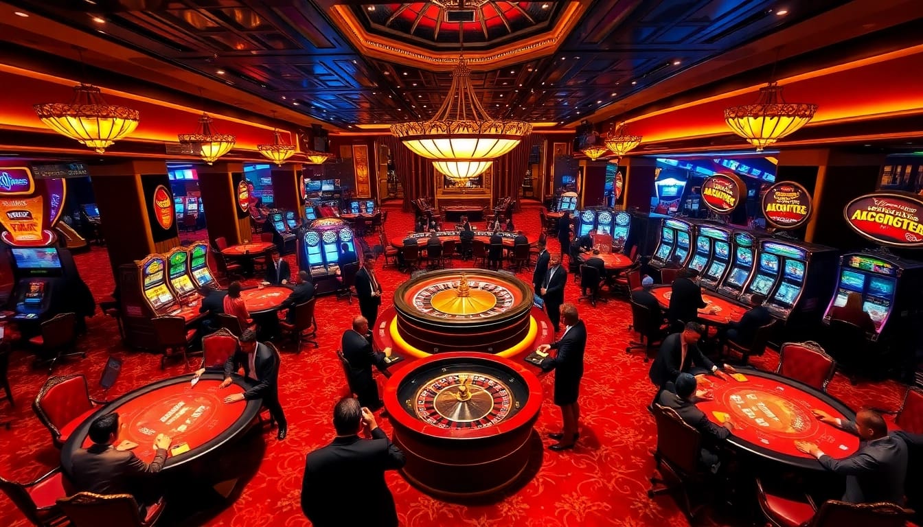 Exciting casino visuals with players at poker tables and a roulette wheel in the background, showcasing migration agent melbourne.