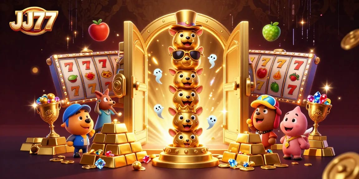 Experience thrilling wins on JJ77, the ultimate real-money gaming app with vibrant casino artwork.