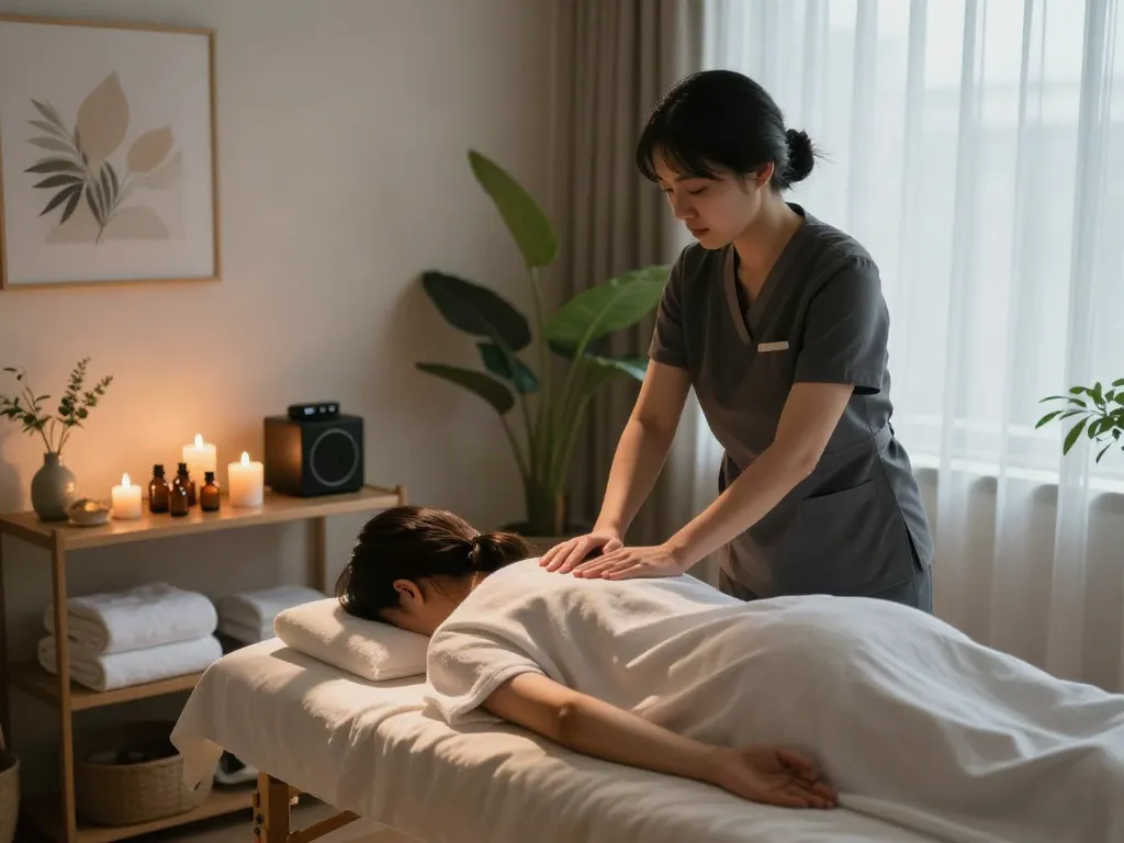 Professional 종로출장마사지 session in a tranquil apartment setting showcasing relaxation and wellness.