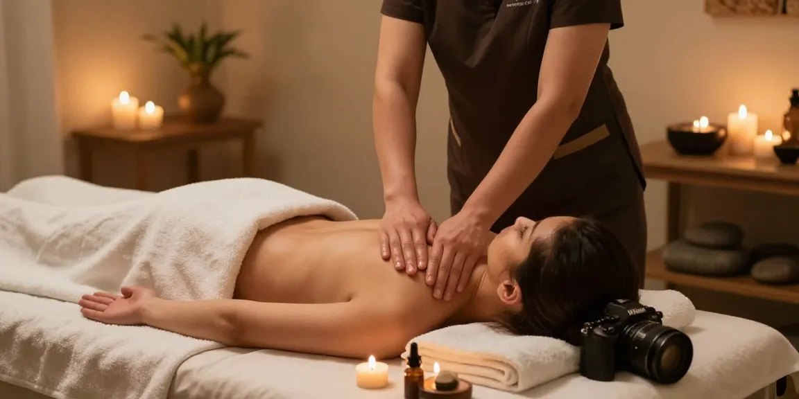 Massage therapy session with soothing ambiance and essential oils.