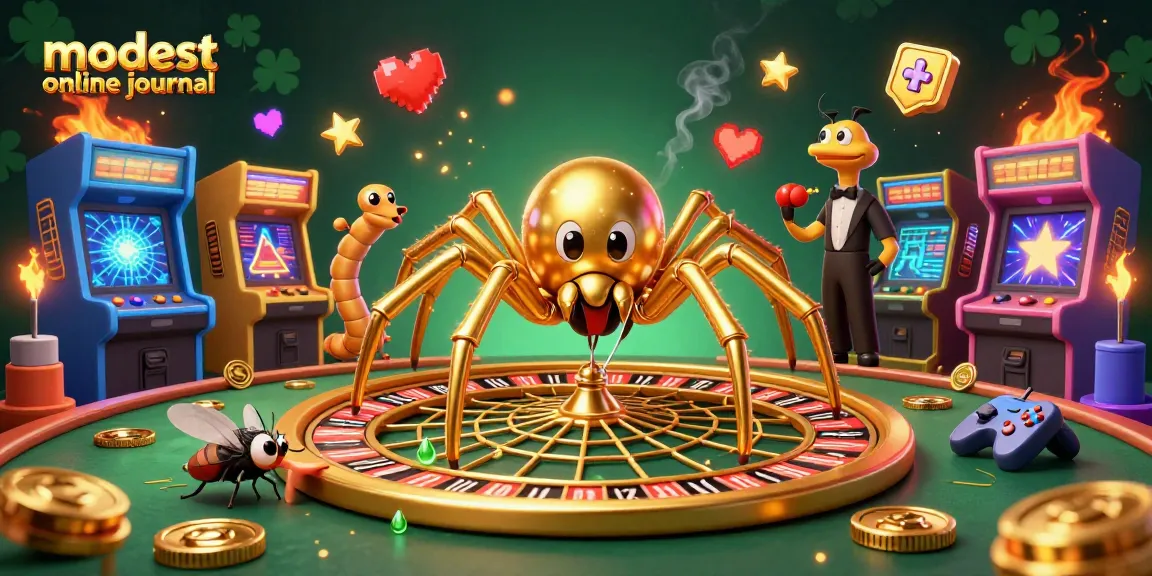 Engage with modest online journal's thrilling roulette scene featuring a golden spider, fly, and centipede croupier.
