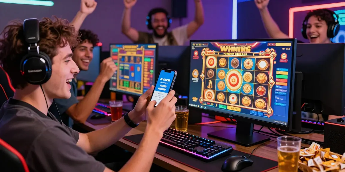 Kudaliar89 menunjukkan momen kemenangan bersama teman di slot online dengan kode verifikasi dan suasana ceria.