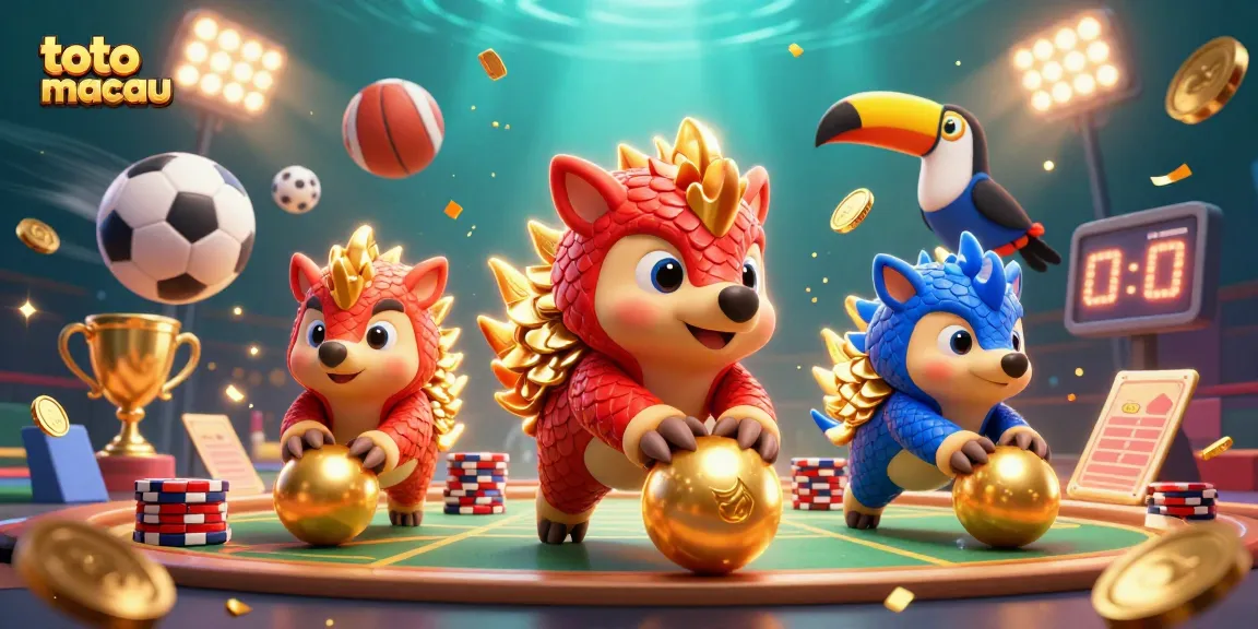 Engage in thrilling gaming adventures at toto macau with vibrant pangolins, poker chips, and dazzling sports elements.