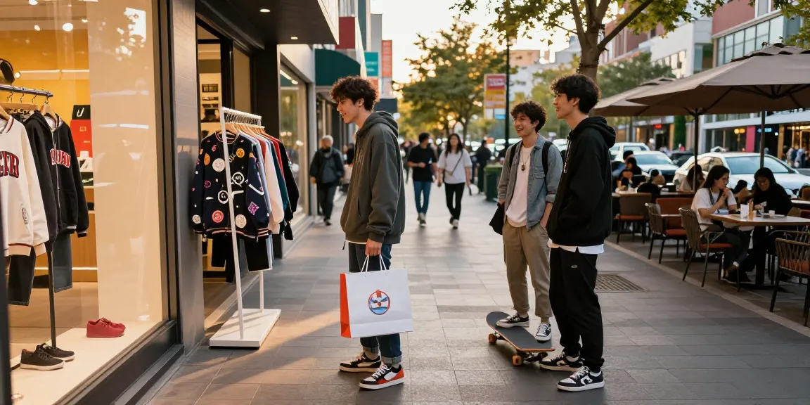 Shopping at a 레플리카 쇼핑몰 showcases trendy streetwear products in a vibrant urban setting.