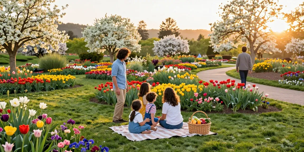 Family enjoying colorful flowers at https://www.thecapayvalleygardentour.com during a peaceful outdoor visit.