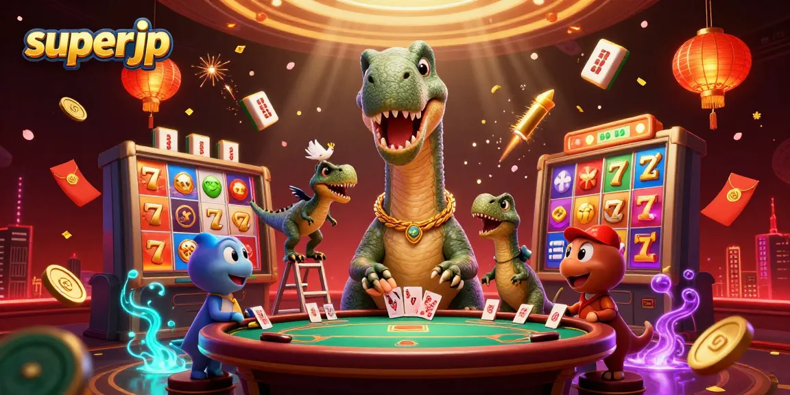 Experience the excitement of the superjp casino with dynamic slot reels, colorful characters, and rich details.