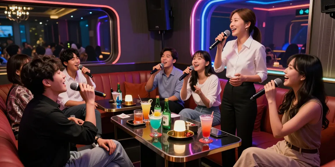 Enjoying a lively night at 인천쓰리노, private karaoke room with friends and drinks.
