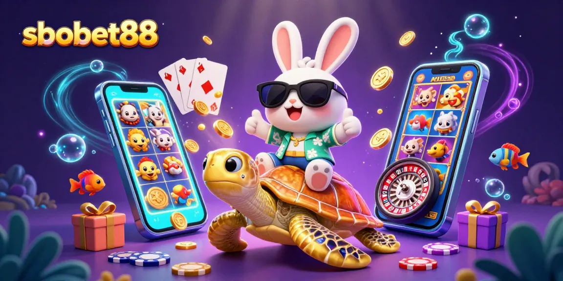 Engage in sbobet88 sports betting excitement with vibrant 3D characters and casino elements.