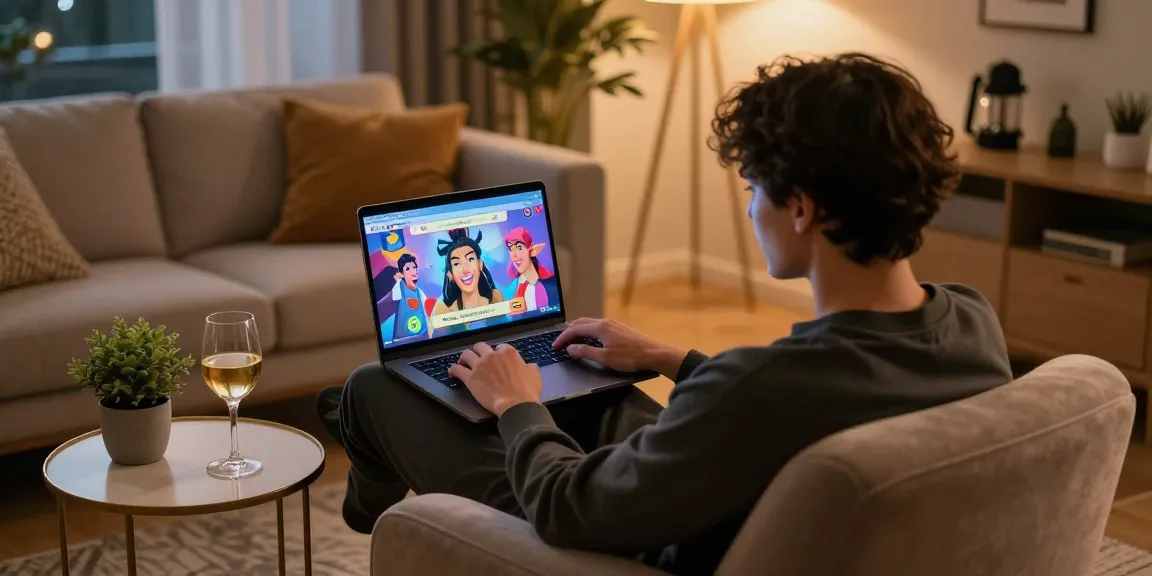 Engaging in nsfw ai chat in a stylish home office, warm ambiance, relaxed atmosphere.