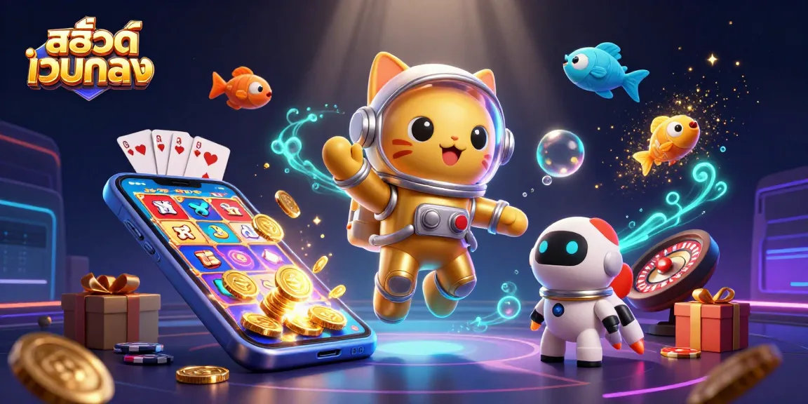 Spin the reels and win with สล็อตเว็บตรง featuring a cat astronaut and golden coins!