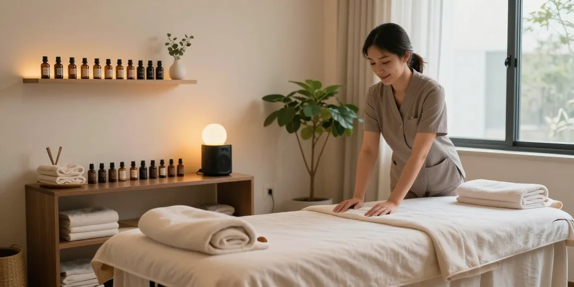 Personal massage therapy room in a 1인샵 with calming decor and essential oils.
