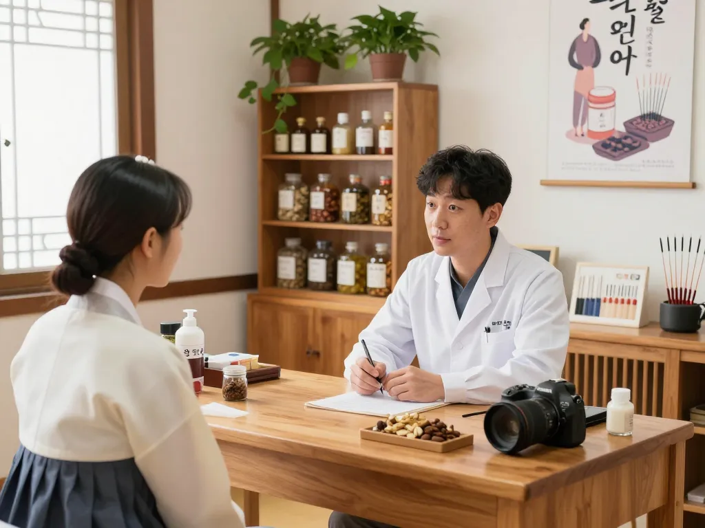 Consultation at a 수원한의원 with herbal remedies and professional care.