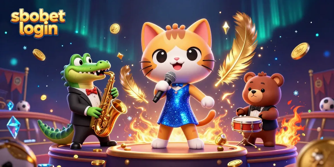Experience sbobet login with a lively scene of animated characters and vibrant sports betting elements.