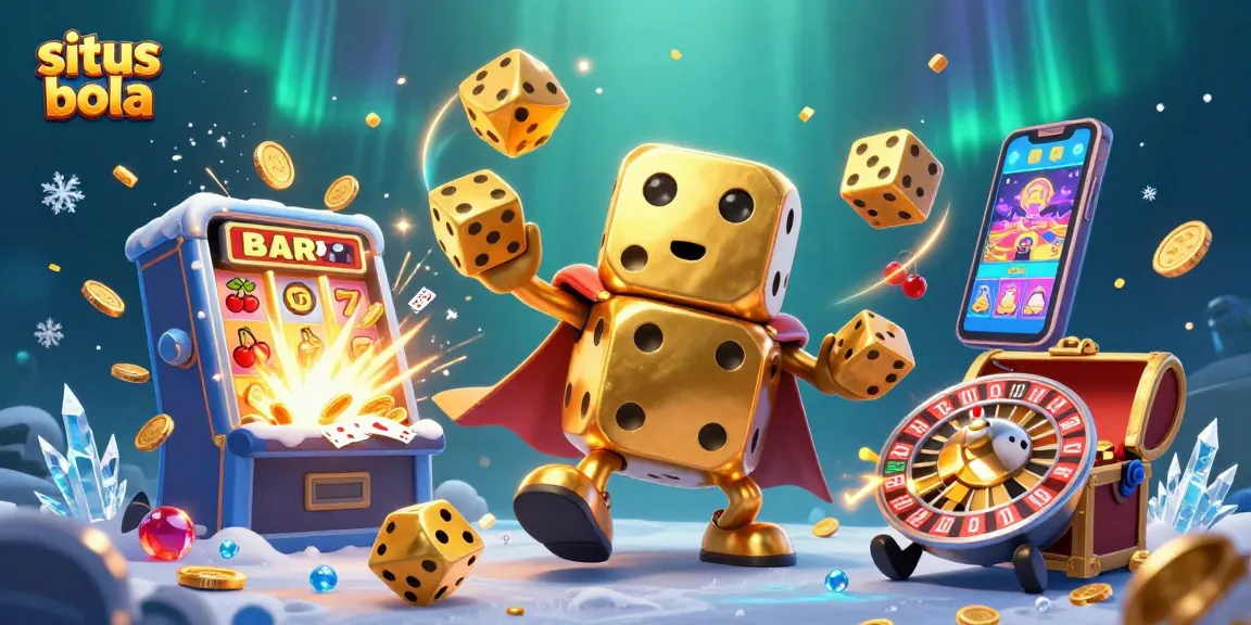 Engage in exciting situs bola action with golden dice golem and vibrant casino elements.