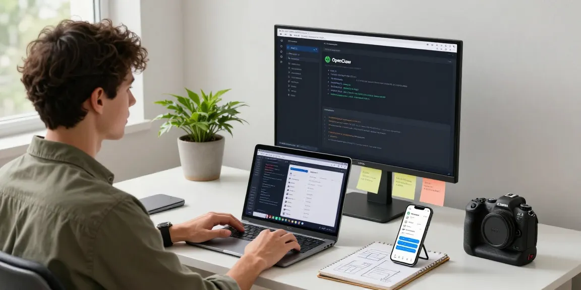 Dynamic personal AI assistant setup in a modern home office featuring OpenClaw integration and user collaboration.