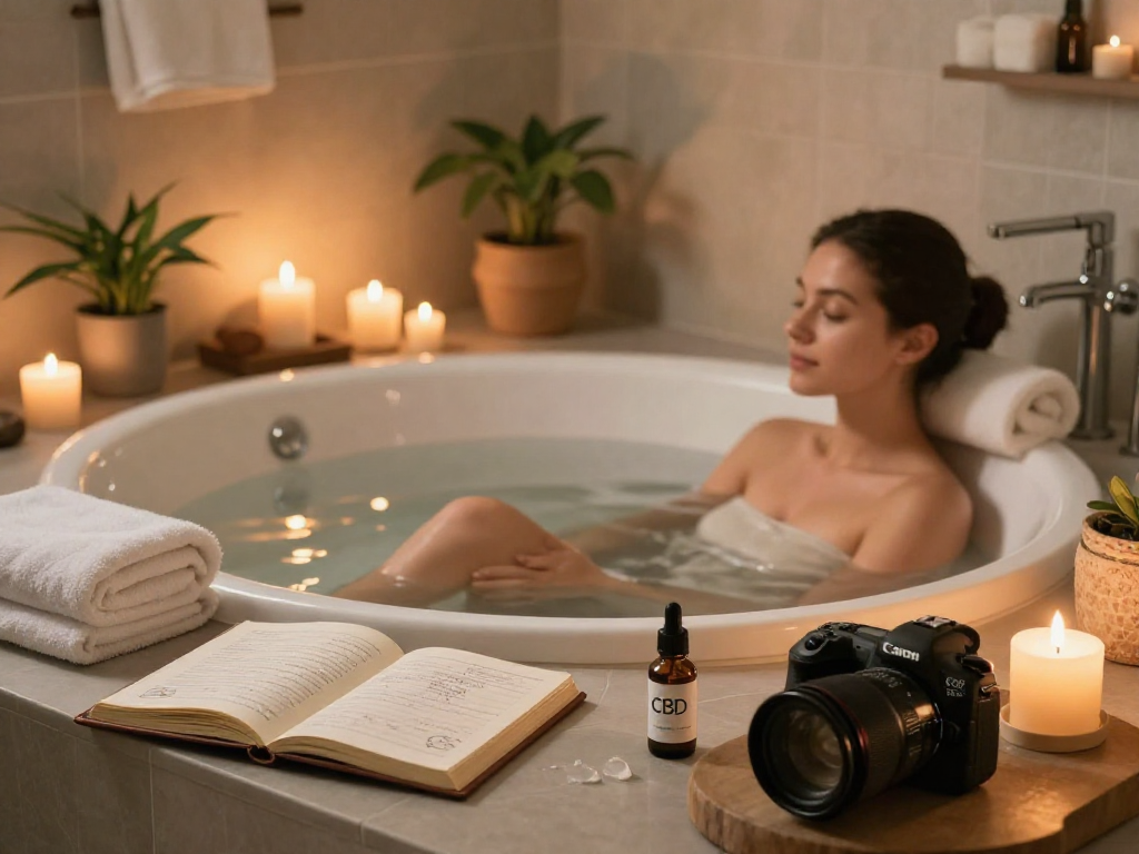 Buy pre-rolls online for natural wellness: soothing CBD bath oils and relaxation atmosphere in spa-like setting.