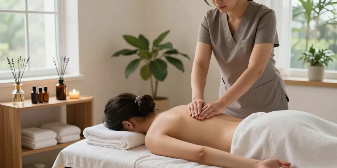 1인샵 massage therapy session in a calming environment with soft lighting and essential oils.