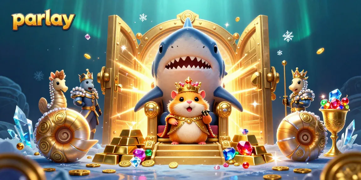 Engage in parlay betting with a fierce golden hamster king surrounded by treasures.