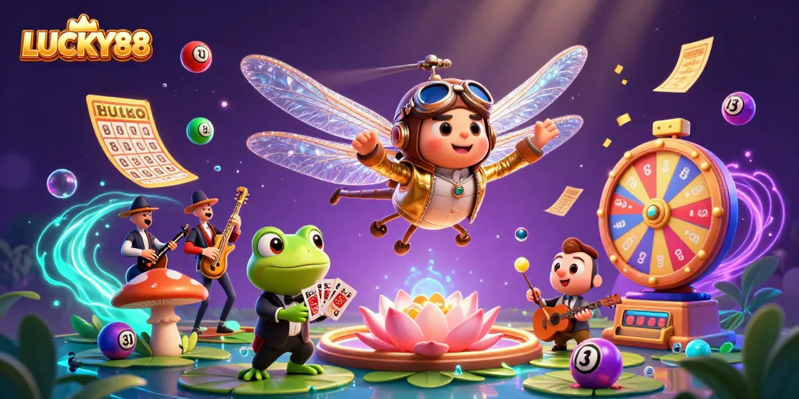 Experience the thrill of LUCKY88 with vibrant casino elements and characters in an exciting 3D scene.