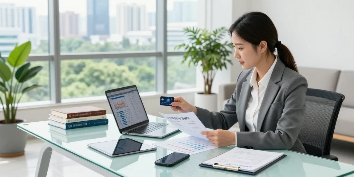 Financial advisor analyzing 신용카드현금화 strategies in a modern office setting with data and documents.
