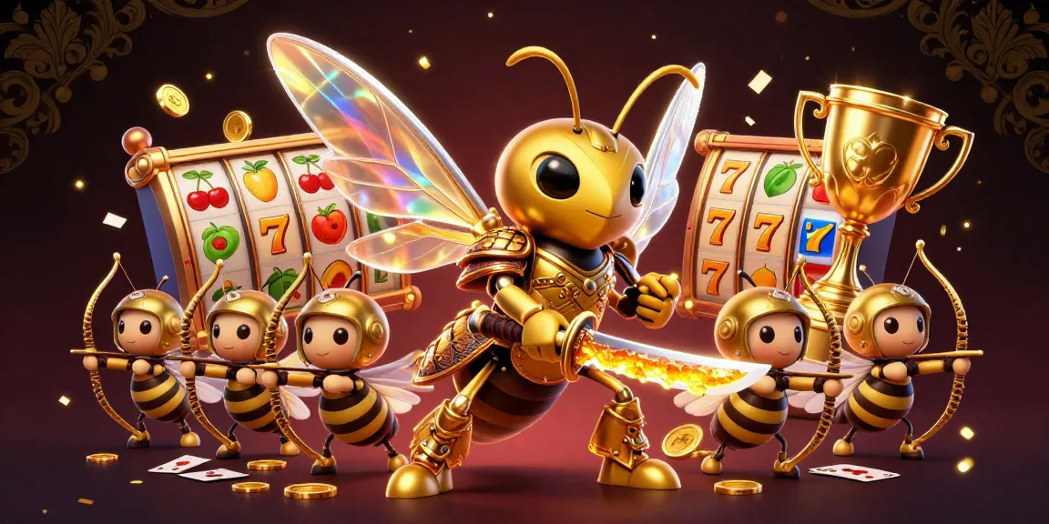 Engage with mahjong excitement through golden hornet and bee archers in a vibrant casino setting.