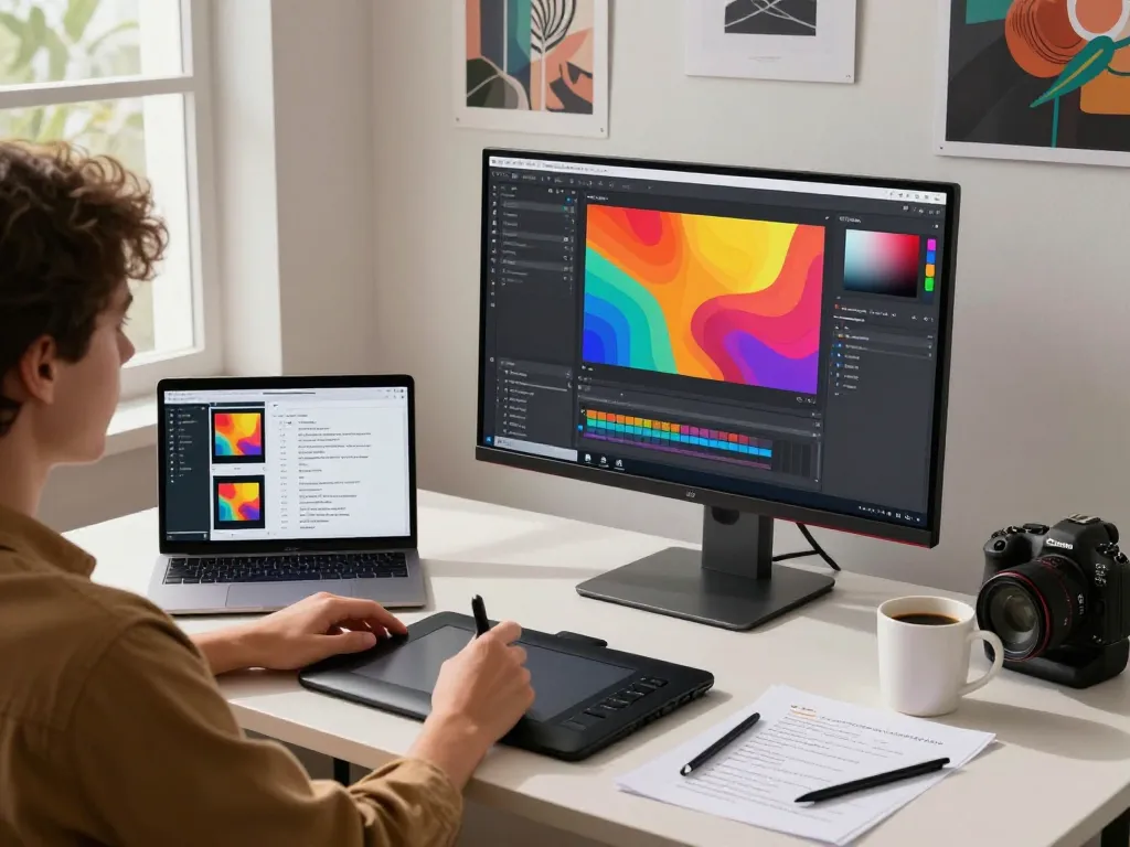 Person using the nano banana pro AI image editor in a modern creative workspace.