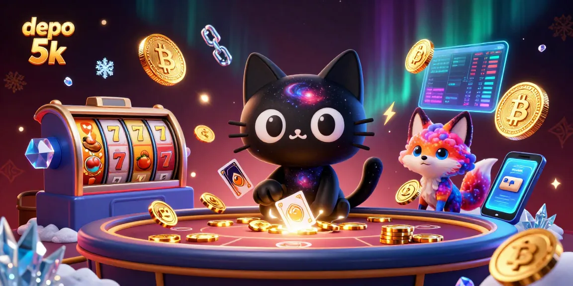Engage with the exciting depo 5k cosmic slot gaming experience featuring a black hole cat amidst a vibrant casino.