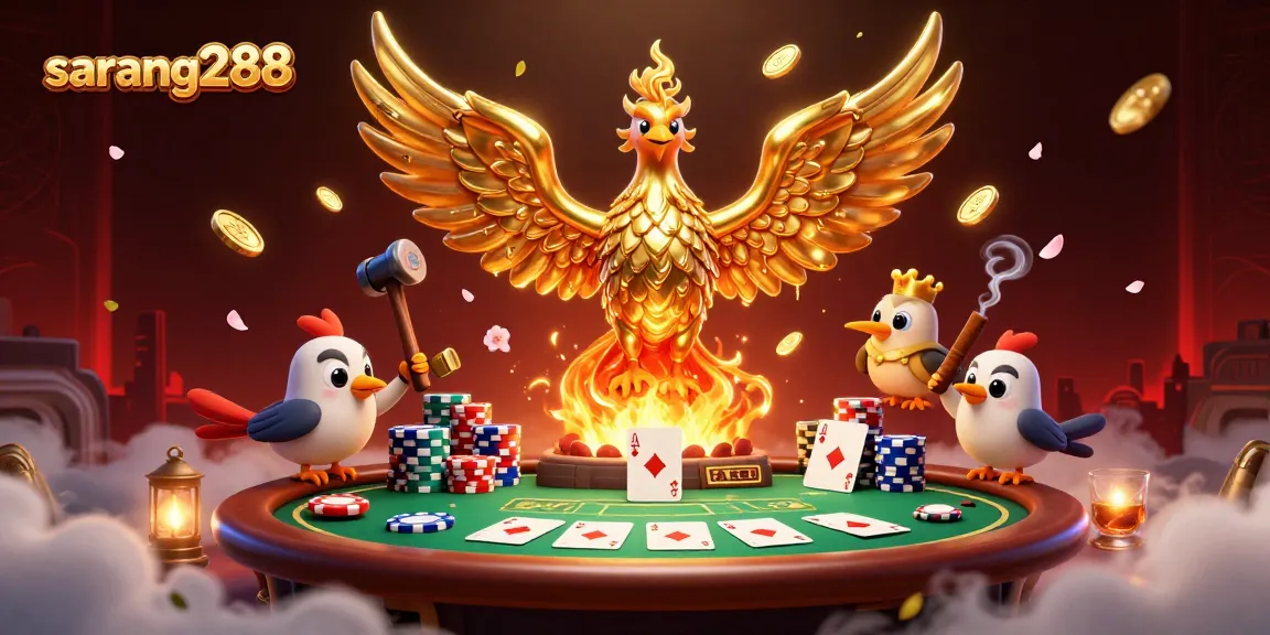 Menghadirkan sarang288 dalam aksi slot menakjubkan dengan simbol keberuntungan dan koin emas bersinar.