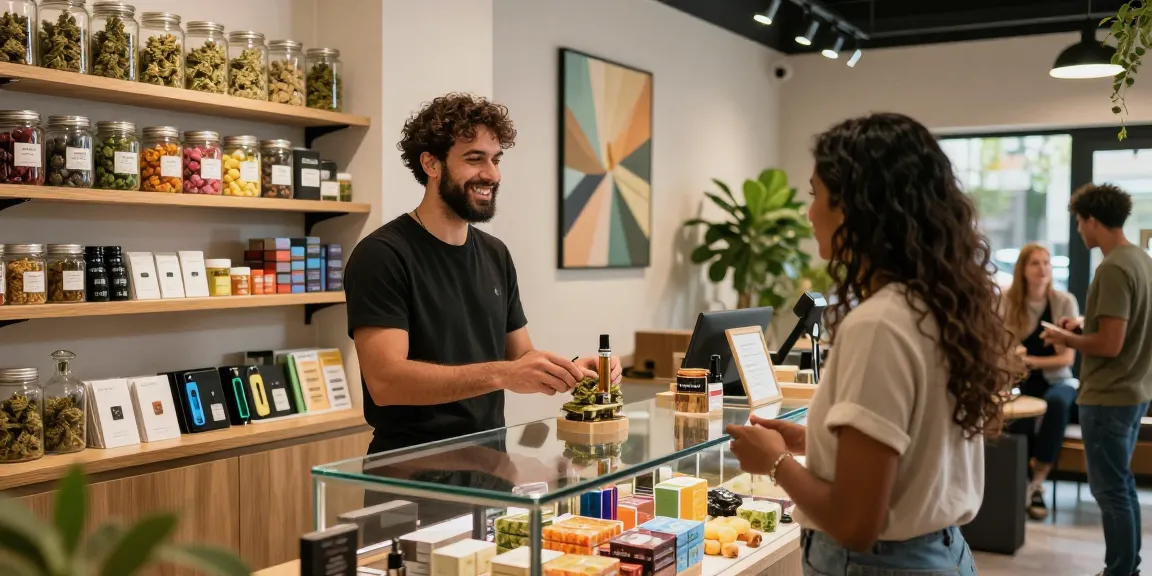 Explore high-quality haschplatte and various THC products in an inviting cannabis boutique.