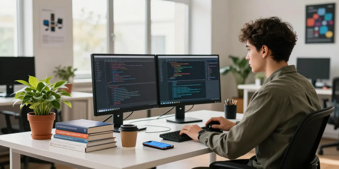 Young developer coding Telegram app features in modern workspace, showcasing 纸飞机中文版 messaging interface.
