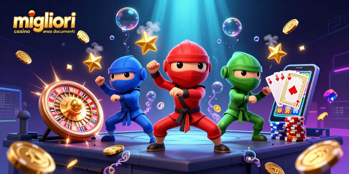 Migliori casino senza documenti raffigurati con una scena dinamica che presenta camaleonti ninja e monete d'oro che cadono, perfetta per il gioco d'azzardo.