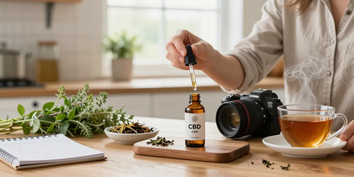 Person preparing THC-free CBD oil isolate in a cozy kitchen setting, promoting CBD North Canada products.