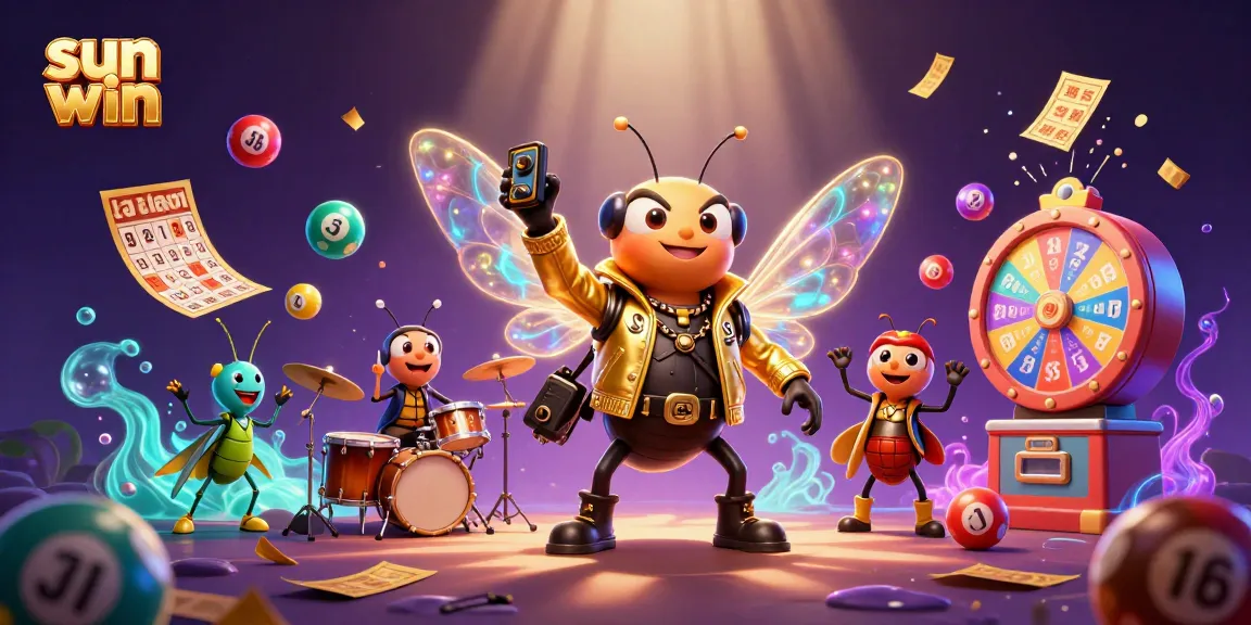 Engage with the sun win experience, featuring a dynamic 3D scene of a cicada rock star and vibrant game elements.