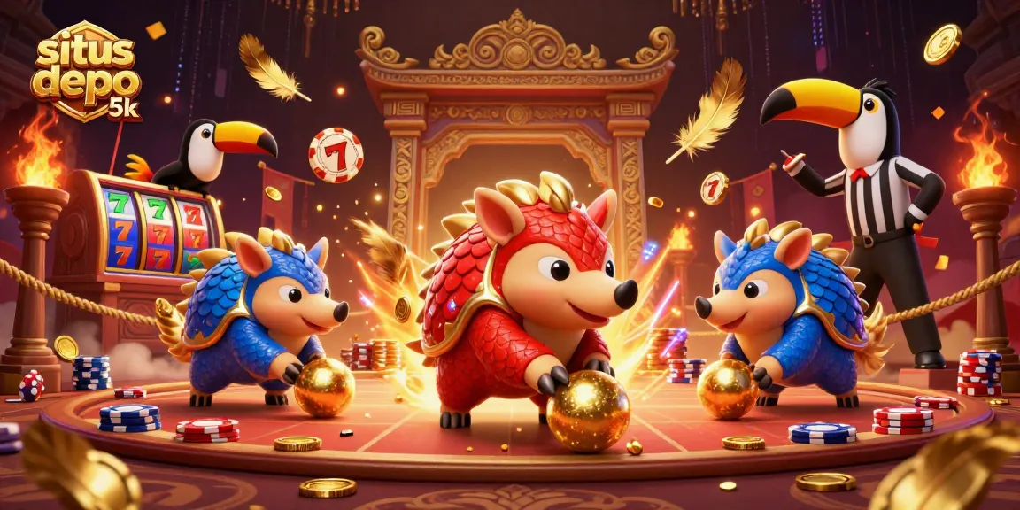 Menangkan permainan di situs depo 5k sambil bermain slot dengan simbol lucky 7 dan koin emas bertebaran.