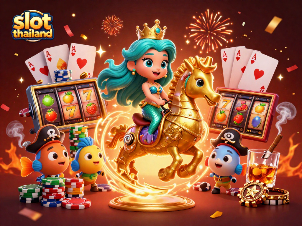 Spin the reels and win big in slot thailand, featuring vibrant characters and exciting casino elements.