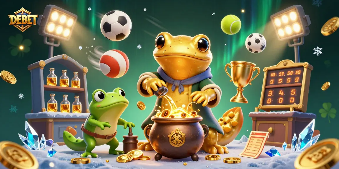 Experience winning moments with DEBET's dynamic sports betting illustration featuring interactive characters.