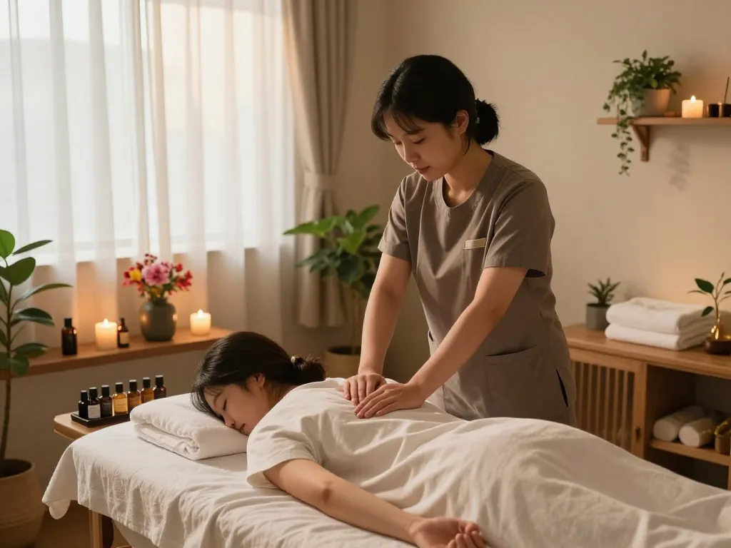Relaxing Swedish massage in a 1인샵 studio in Seoul with serene atmosphere.