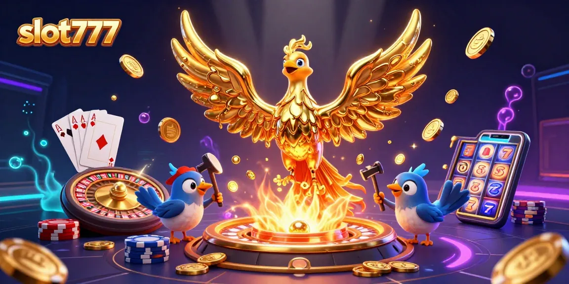 Experience thrilling gameplay with slot777 in a vibrant, dynamic casino scene featuring a golden phoenix and shimmering coins.