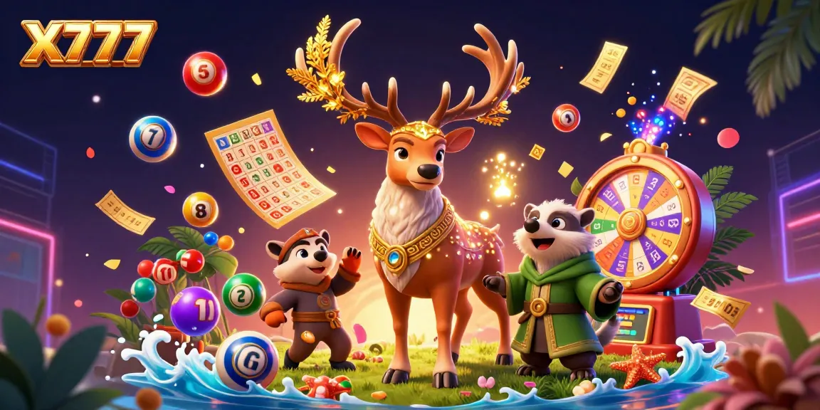 X777 engages players with a dynamic scene of lucky lottery elements and magical characters, enhancing the gaming experience.
