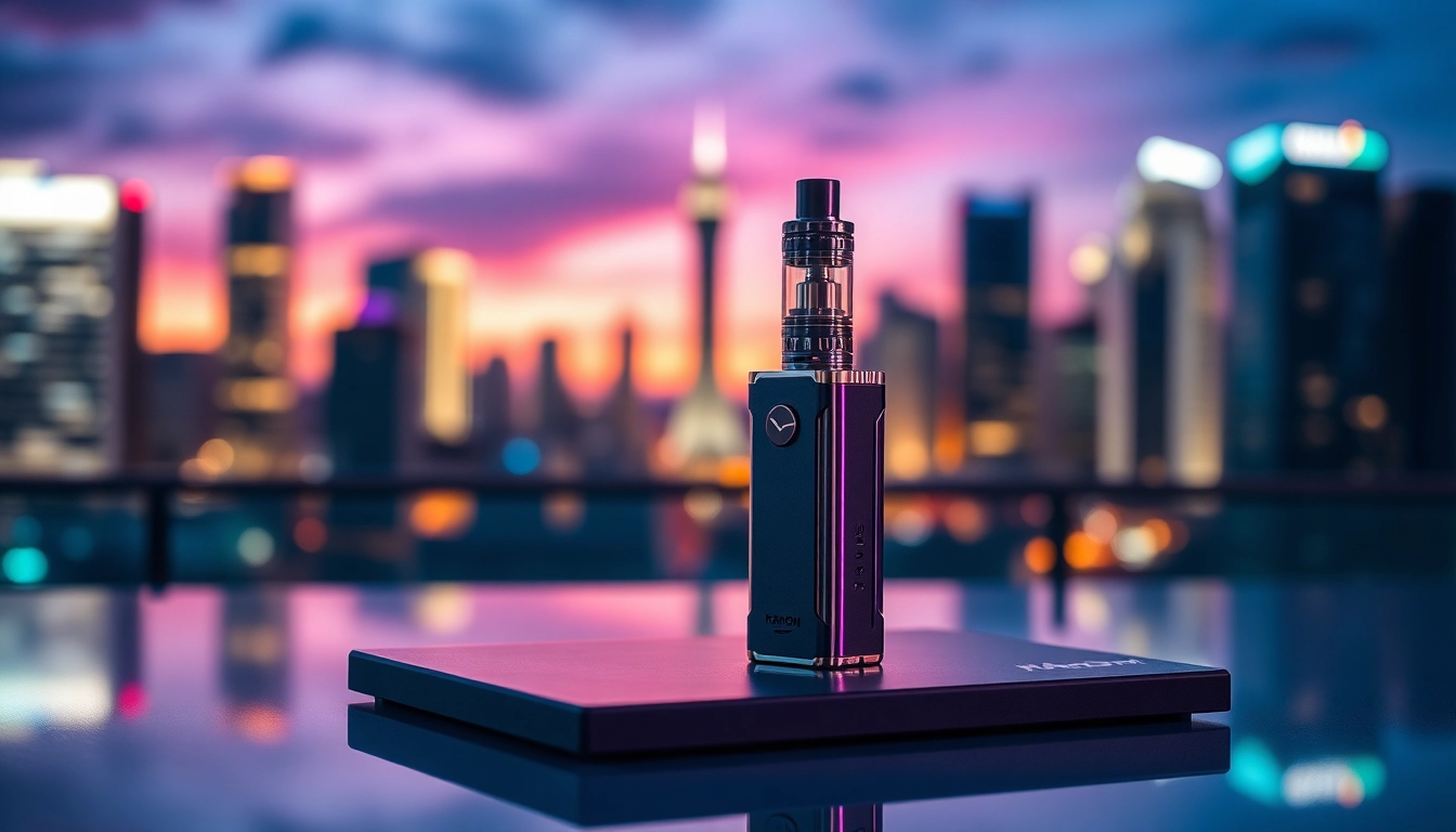 RandM 15K Vaping Gerät in zeitgenössischer Umgebung mit eleganter Beleuchtung.