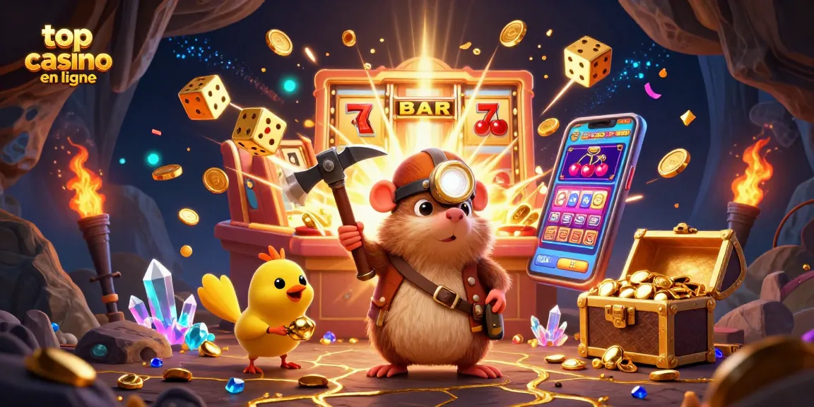 Découvrez les jackpots explosifs et les trésors au meilleur casino en ligne dans cette illustration colorée.