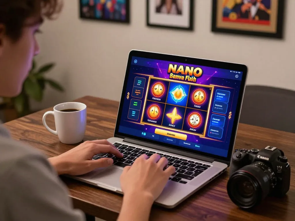 Engaging user strategizing for online gambling using nano banana flash interface on laptop.