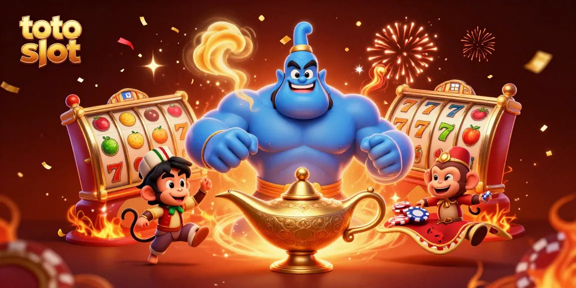 Experience thrilling gaming with toto slot featuring a blue genie and vibrant slot elements.