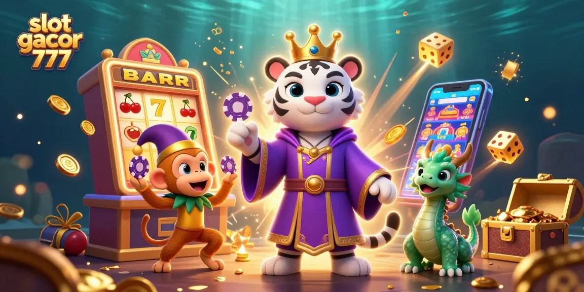 Engage with slot gacor 777 through a vibrant 3D illustration showcasing exciting casino elements and characters.