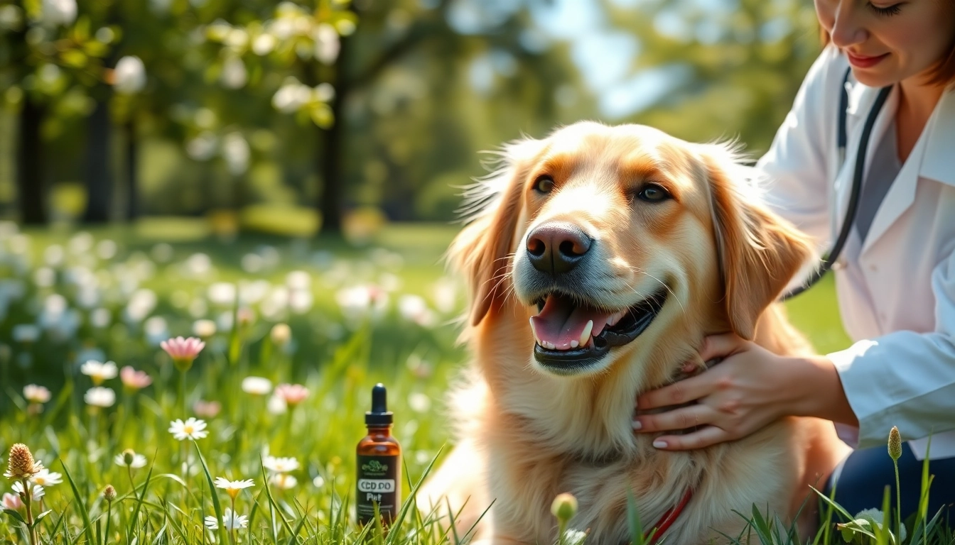 Vet assessing a joyful dog, emphasizing the benefits of CBD For Pet for animal health and wellness.