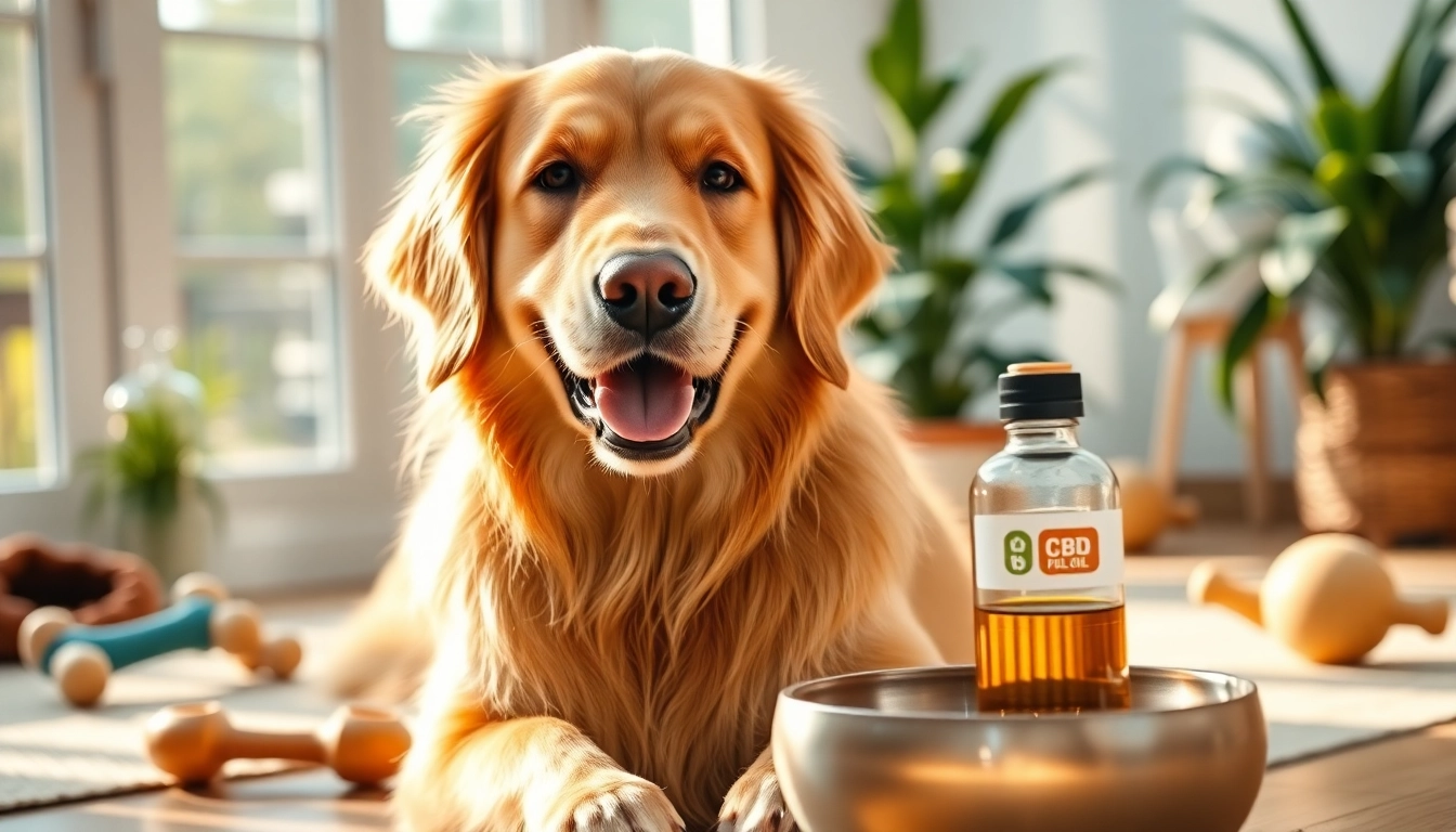 Caring golden retriever benefits from CBD Oil For Dog in a cozy home setting